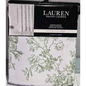 Ralph Lauren Fabric Shower Curtain Floral White Green 70"x72" Farmhouse Chic
